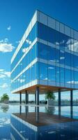 ciel bleu toile de fond compléments une lisse moderne Bureau bâtiment, représentant entreprise sophistication. verticale mobile fond d'écran ai généré photo