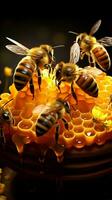 complexe chorégraphie les abeilles et Bugs créer une animé aura autour le ruche verticale mobile fond d'écran ai généré photo