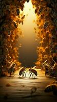 en bois ruche entrée les témoins constant abeille circulation une porte à leur monde verticale mobile fond d'écran ai généré photo