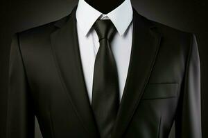 isolé représentation de une noir costume avec une coton chemise et élégant attacher ai généré photo