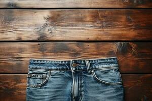 rustique en bois toile de fond accentue le charme de classique denim jeans ai généré photo