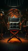 une les studios pièce maîtresse le réalisateur chaise, où vision se rencontre action. verticale mobile fond d'écran ai généré photo