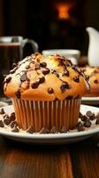 une délicieux mélange de Chocolat et muffin le bien-aimée Chocolat puce muffin verticale mobile fond d'écran ai généré photo