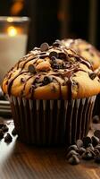 une délicieux mélange de Chocolat et muffin le bien-aimée Chocolat puce muffin verticale mobile fond d'écran ai généré photo