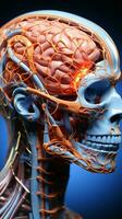 3d médical modèle points forts cerveau structure dans anatomique figure illustration verticale mobile fond d'écran ai généré photo