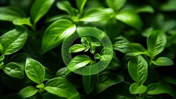 vert choux de basilic Contexte. fermer. ai généré. photo