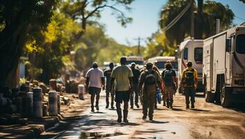 gens en marchant sur le rue. ai généré. photo