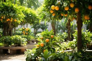 Orange arbre dans le jardin. ai généré. photo