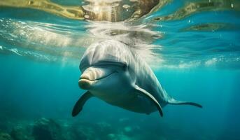 dauphin nager dans une corail récif. ai généré photo
