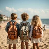 des gamins avec sac à dos, retour à école concept. ai généré photo