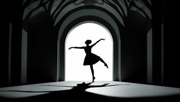 silhouette de une ballerine contre lumière. ai généré photo