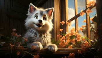 mignonne dessin animé de une bébé alaskan malamute chien pour des illustrations pour les enfants. ai Générateur photo