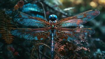 illustration de une magnifique bleu libellule. ai généré photo