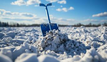 détail de pelle à clair neige. ai généré photo