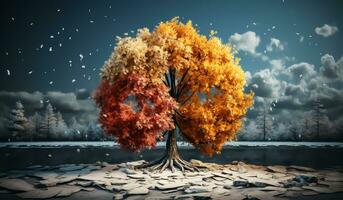 illustration avec une arbre avec l'automne tons. ai généré photo