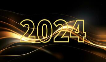content Nouveau année 2024 sur abstrait d'or vagues Contexte photo