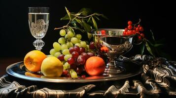 encore la vie encore la vie avec du vin et Frais fruit. ai généré photo