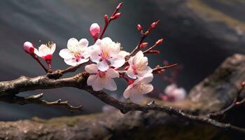 Cerise fleur arbre dans floraison, mettant en valeur la nature délicat beauté généré par ai photo