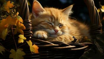 une mignonne chaton séance sur herbe, profiter le l'automne généré par ai photo