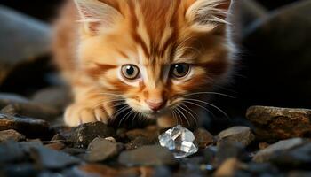 mignonne chaton séance, en regardant, espiègle, duveteux, rayé, beauté dans la nature généré par ai photo