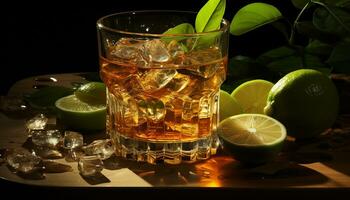 rafraîchissant cocktail avec whisky, chaux, citron, et menthe feuille garnir généré par ai photo