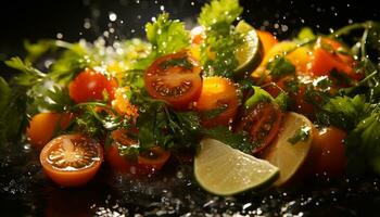 fraîcheur de tomate, en bonne santé salade, gourmet végétarien repas, la nature rafraîchissement généré par ai photo