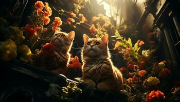 mignonne chaton séance dans herbe, espiègle et entouré par la nature généré par ai photo