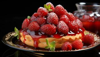 fraîcheur et douceur sur une plaque, fait maison gourmet baie dessert généré par ai photo