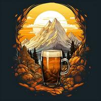 coloré vue de Bière dans verre et Montagne généré par ai photo