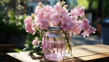 fraîcheur de la nature dans une bouquet sur une en bois table généré par ai photo