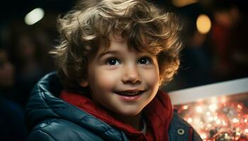 souriant enfant, de bonne humeur garçons, mignonne filles, hiver joie, famille fête généré par ai photo