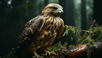 majestueux faucon se percher sur bifurquer, la nature beauté dans vol généré par ai photo
