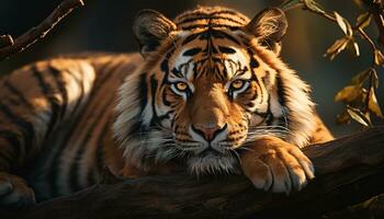 Bengale tigre, majestueux et féroce, regarde dans le caméra généré par ai photo