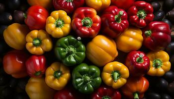 frais, biologique des légumes tomate, cloche poivre, concombre, salade généré par ai photo