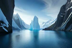 une colossal cabotage la glace feuille formant une caractéristique tour plus de le OS effrayant des eaux. ai généré photo