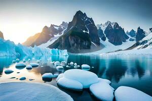 une hypnotiser horizon de une glacier avec Arctique amobarbital sodium imprégner et imposant Geler uni États Constitution. Créatif Ressource, ai généré photo