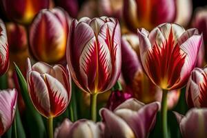 magnifique tulipes, donné comme une cadeau pour de la mère jour, capturé dans fermer détail .. Créatif Ressource, ai généré photo