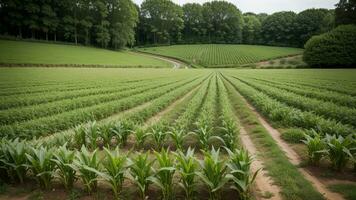 vert Colonnes de fabriqué blé sur une privé agraire champ. ai généré photo