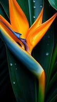 oiseau de paradis feuilles avec Orange fleur photo