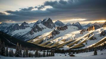 choquant coup de impitoyable montagnes sécurisé dans blanc neige. ai généré photo