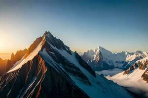 une à bout de souffle syndicat de une enneigé lot demande baigné dans le affectueux croûte de le en hausse lumière du soleil. Créatif Ressource, ai généré photo