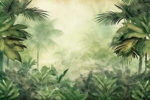 tropical Contexte avec paume des arbres, aquarelle La peinture illustration. ai généré photo