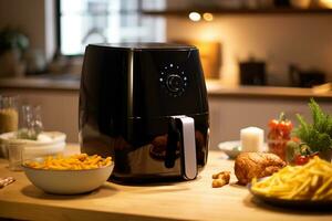 moderne électrique café machine et français frites dans le cuisine à maison. ai généré ai généré photo