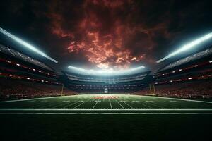 football stade à nuit avec lumières et fusées éclairantes. 3d le rendu ai généré photo