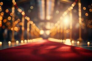 rouge tapis avec or chandeliers dans une Royal palais. 3d le rendu ai généré photo