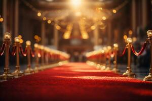 rouge tapis avec or chandeliers dans une Royal palais. 3d le rendu ai généré photo