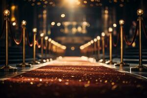 rouge tapis avec or chandeliers dans une Royal palais. 3d le rendu ai généré photo