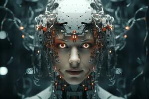 3d le rendu de une femelle cyborg avec artificiel intelligence concept. ai généré photo