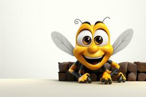 3d illustration de une content abeille dessin animé personnage avec bras élevé ai généré photo