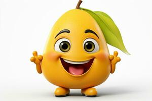 citron fruit personnage avec content visage et smiley affronter. 3d illustration ai généré photo